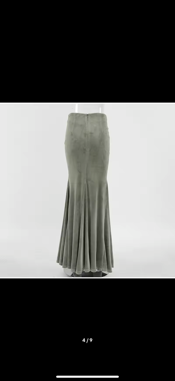 Sage Fleece Cascade Maxi Skirt