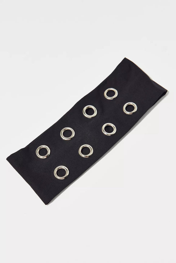 Black metallic grommet headband
