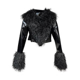 Faux ostrich patent cropped jacket