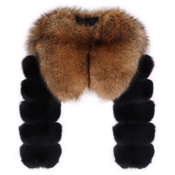 Caught in the mix cropped Fox Fur Bomber