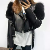 In The mix  fur shoulder motorcycle Jacket(Pre-Order)