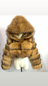 3 Dash Cropped Raccoon Fur Bomber(Pre-order)