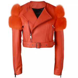In The mix  fur shoulder motorcycle Jacket(Pre-Order)