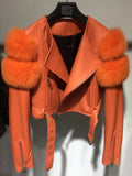 In The mix  fur shoulder motorcycle Jacket(Pre-Order)