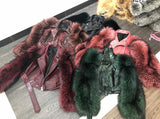 Never Tripping Fur sleeve Moto Leather Jacket(Pre-order)