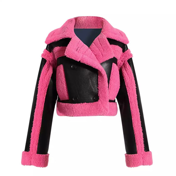 Pretty In Pink Faux Cropped  Shearling