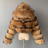3 Dash Cropped Raccoon Fur Bomber(Pre-order)