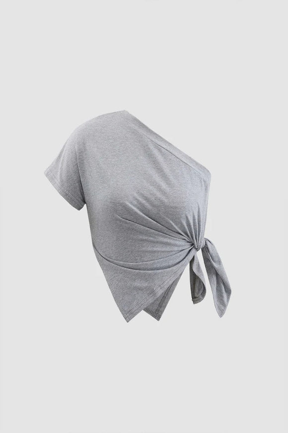 Mali One Shoulder Knot Detail Crop T-Shirt