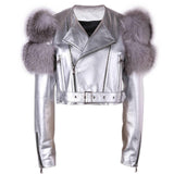 In The mix  fur shoulder motorcycle Jacket(Pre-Order)